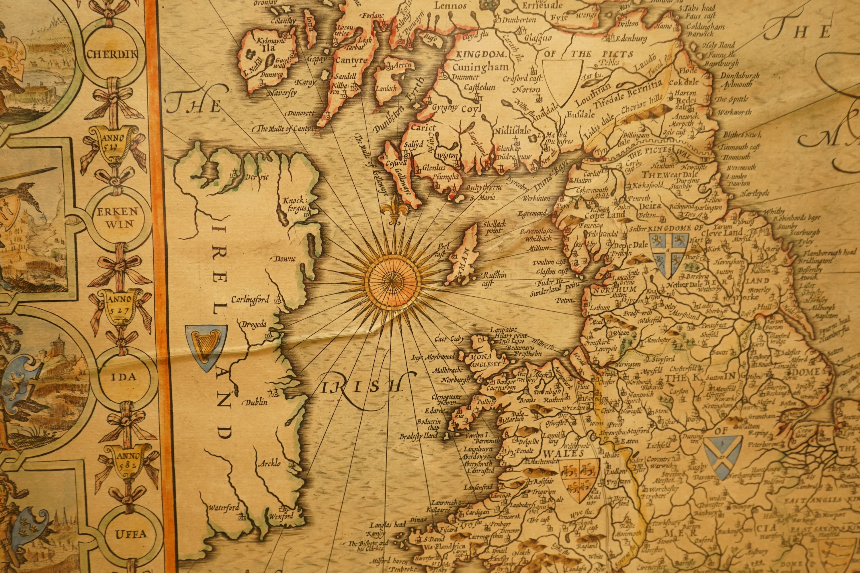 Four early maps comprising: two after Philip Lea, ‘The County of Northampton’ and ‘Monmouth’ together with two after John Speede, ‘Great Britain’ and ‘The County of Monmouth’, 40 x 49cm